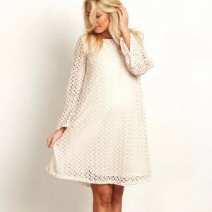 Pinkblush Beige Open Lace Overlay Bell Sleeve Medium